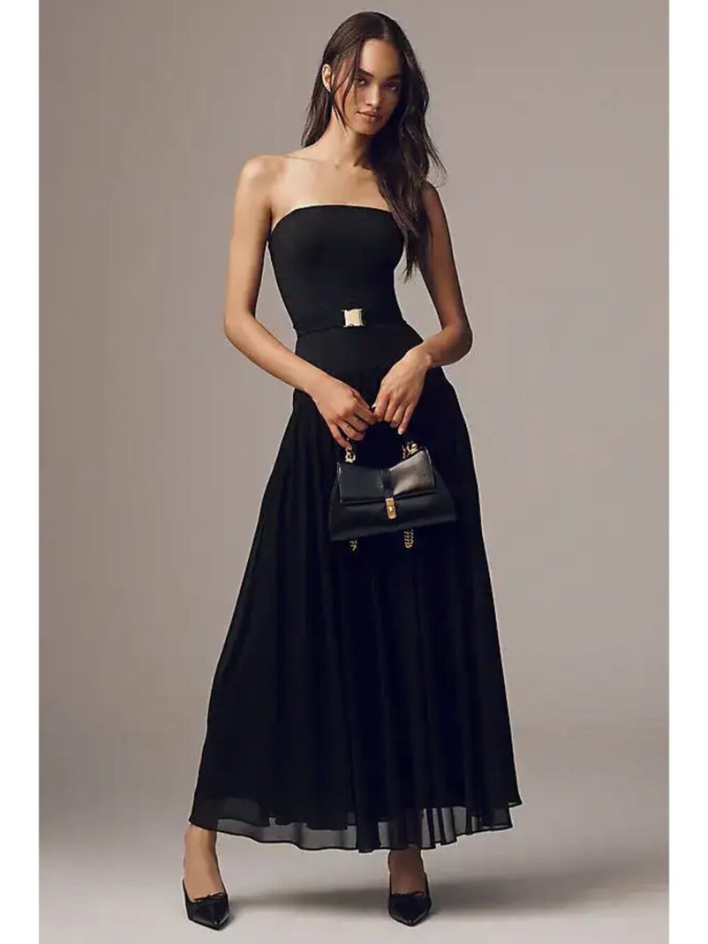 HUTCH Belted Strapless Drop Waist Dress in Black Size US 2